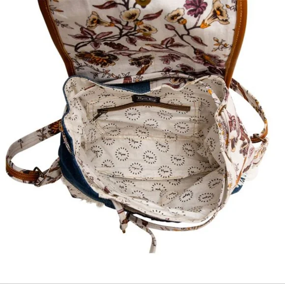 Myra Bag Denim and Floral Backpack - Picture 3 of 4